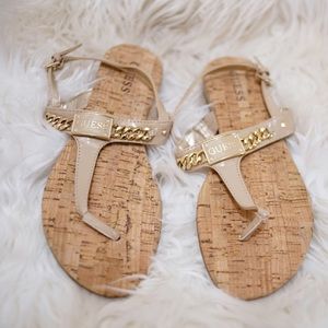 NWOT Guess Flat Sandals Tan Gold 8M Womens
